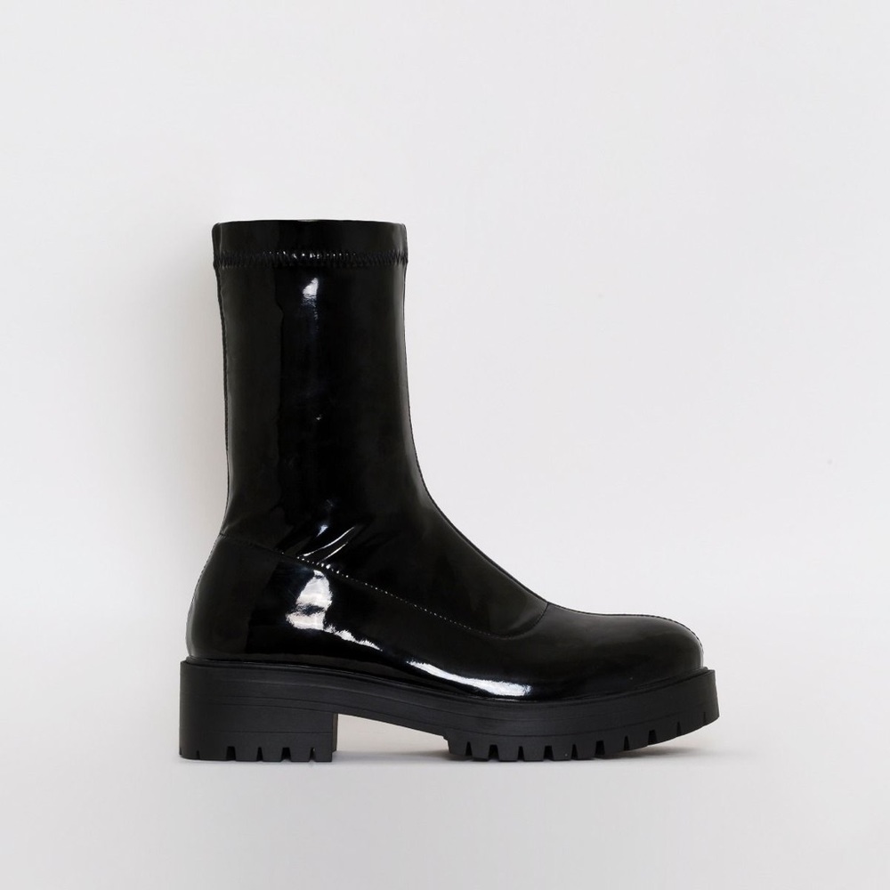 Black Patent Leather Ankle Boots